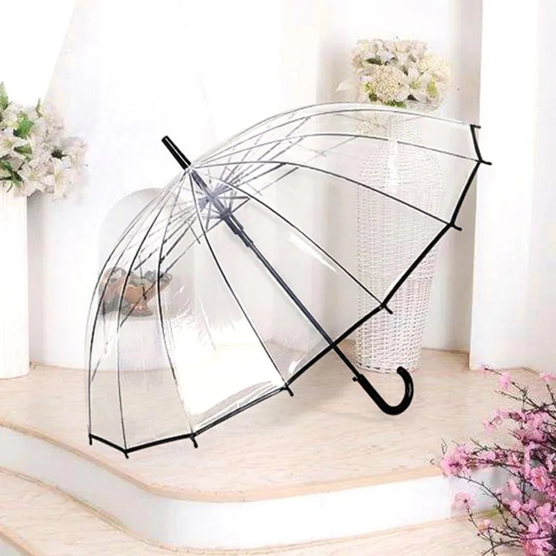 High Quality Kids Umbrella Transparent Big Long Handle Umbrella Male Female Rain Fashion Solid Automatic Creative Rainy Clear