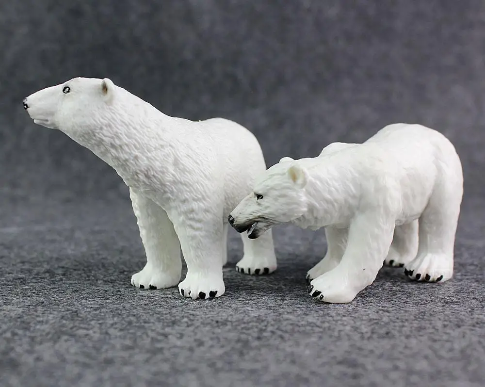 Miniature Realistic Polar Bear Models Pair White Plastic Simulation Bears Gift Approx. 10.5cm Each - XF2637