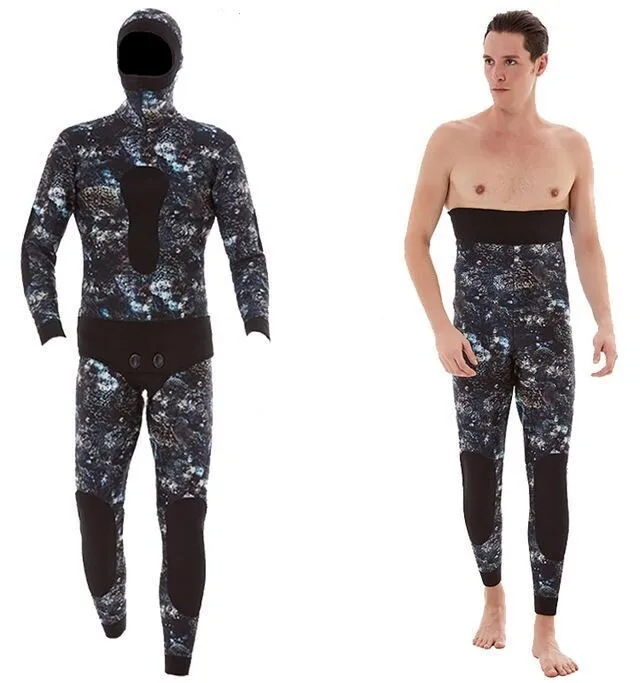 

Two Pieces Warm Scuba 3MM/5MM/7MM Wetsuit With Hood Men Neoprene Underwater Hunting Surfing Spearfishing Snorkeling Diving Suit