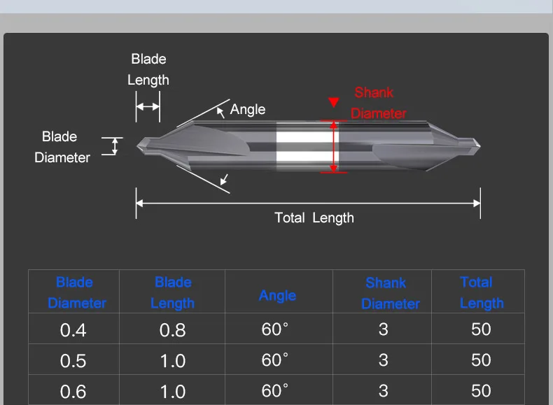 HRC58° Tungsten Steel Center Drills 60 Degree Carbide Spot Drill  0.4 0.5 1  2.0 2.5mm 6mm Double-head Metal Drill Bit CNC Tools