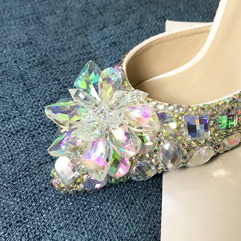 BaoYaFang 2023 NEW ARRIVE Silver Crystal Wedding shoes Woman Thin heel pointed toe Bridal Party dress shoe big size