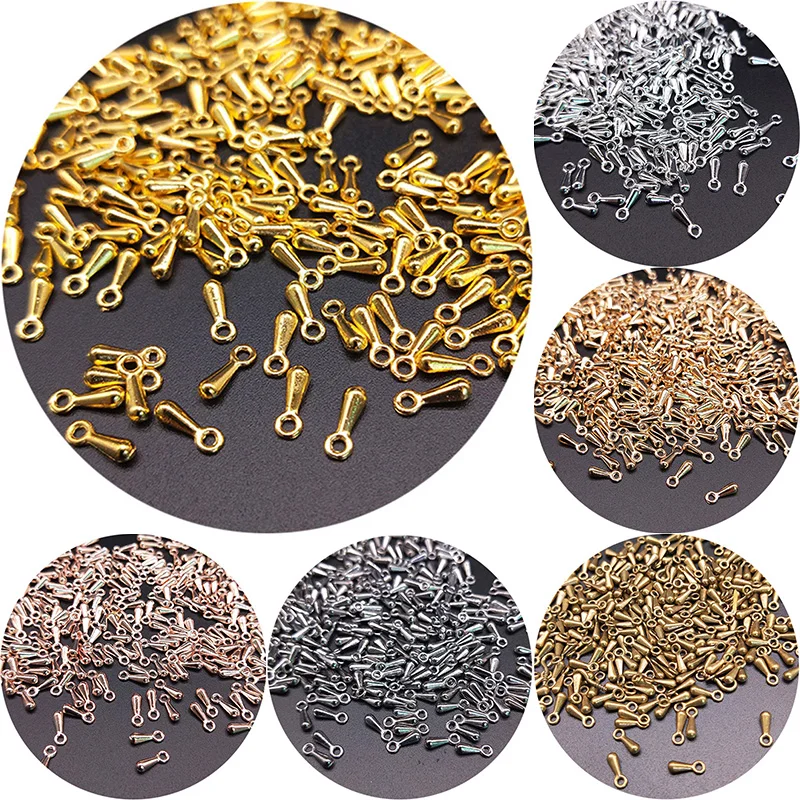 7mm 100pcs Crimp End Beads Teardrop Water Droplets Cord DIY Necklace Bracelet Extension Chains Tails Clasp Accessories