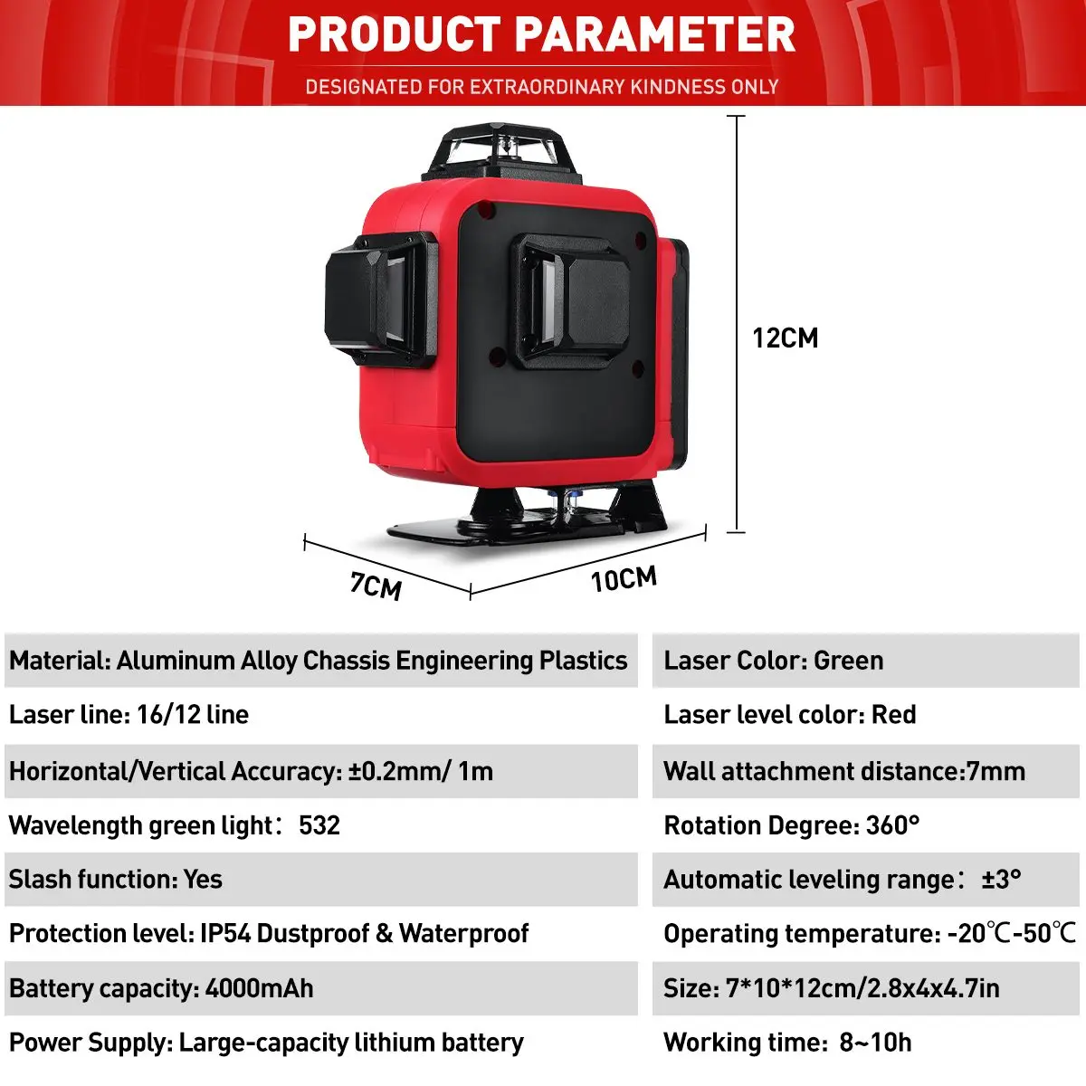 16 Lines 4D Green Laser Level Horizontal And Vertical Cross Lines With Auto Self-Leveling, Indoors and Outdoors