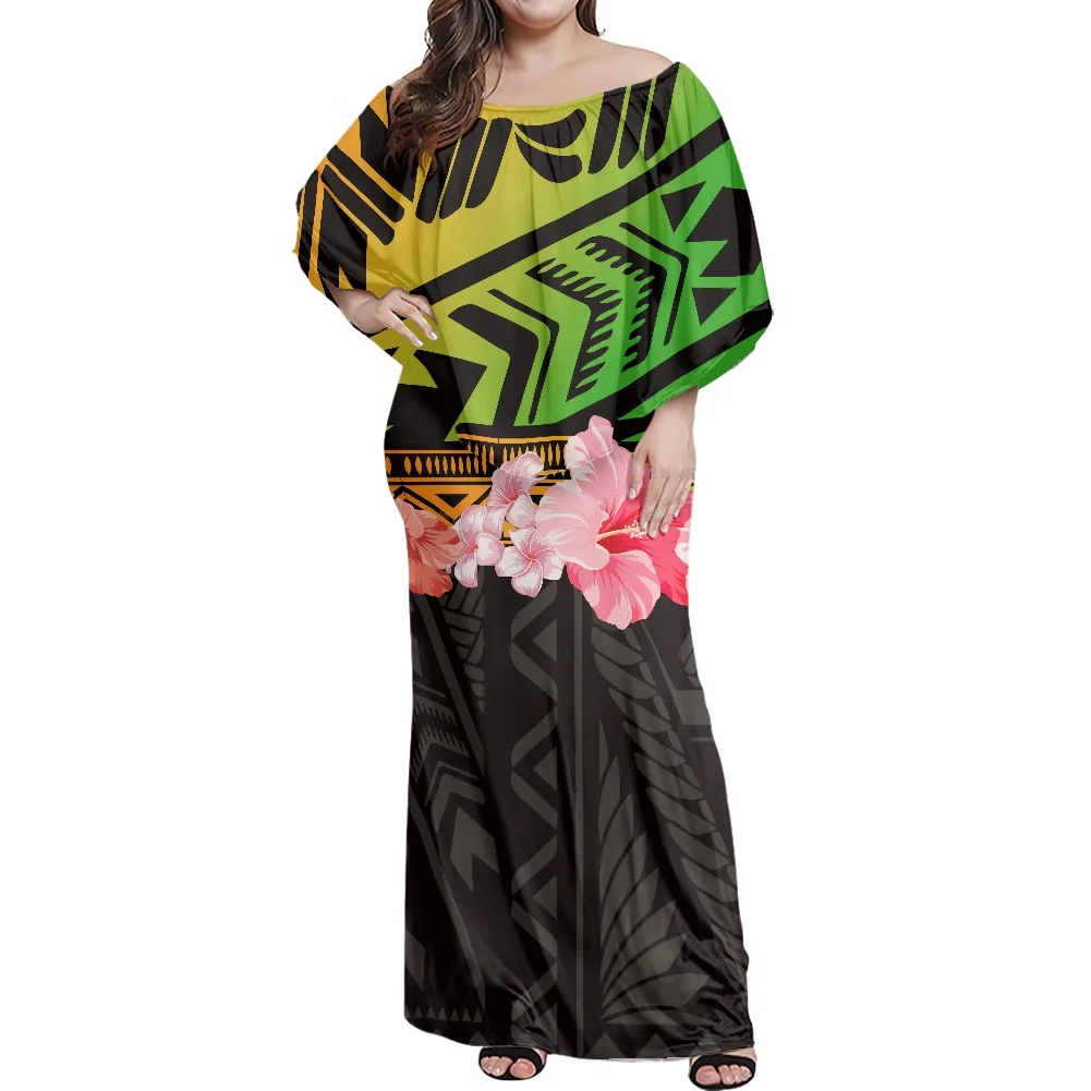 

2022 New Elegant High Quality Women Dress Polynesian Tribal Design Rasta Color Female Ruffle Long Dress Lady Sexy Tight Dress