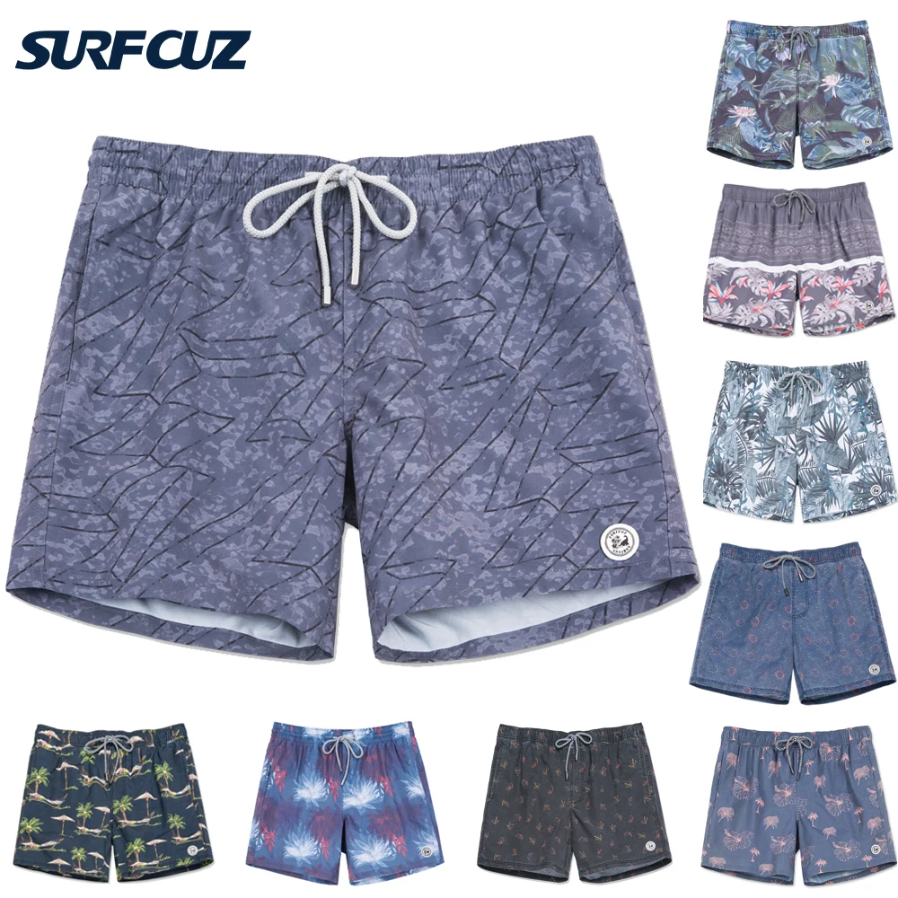 SURFCUZ Men\'s Vintage Swim Shorts Washed Swimwear Beach Board Short with Mesh Lining Men\'s Holiday Surfing Swimming Trunks