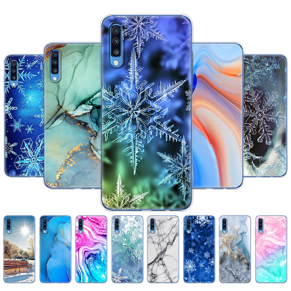 For Samsung A70 Case 2019 Silicon Soft TPU Back Phone Cover For Samsung Galaxy A70 A705 A705F marble snow flake winter christmas