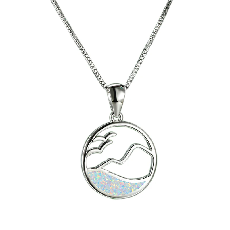 2024 Cute Women Sea wave/seagulls/sea water Geometric Pendant Necklace for Women Gift Fashion Jewelry Imitation Opal Necklace