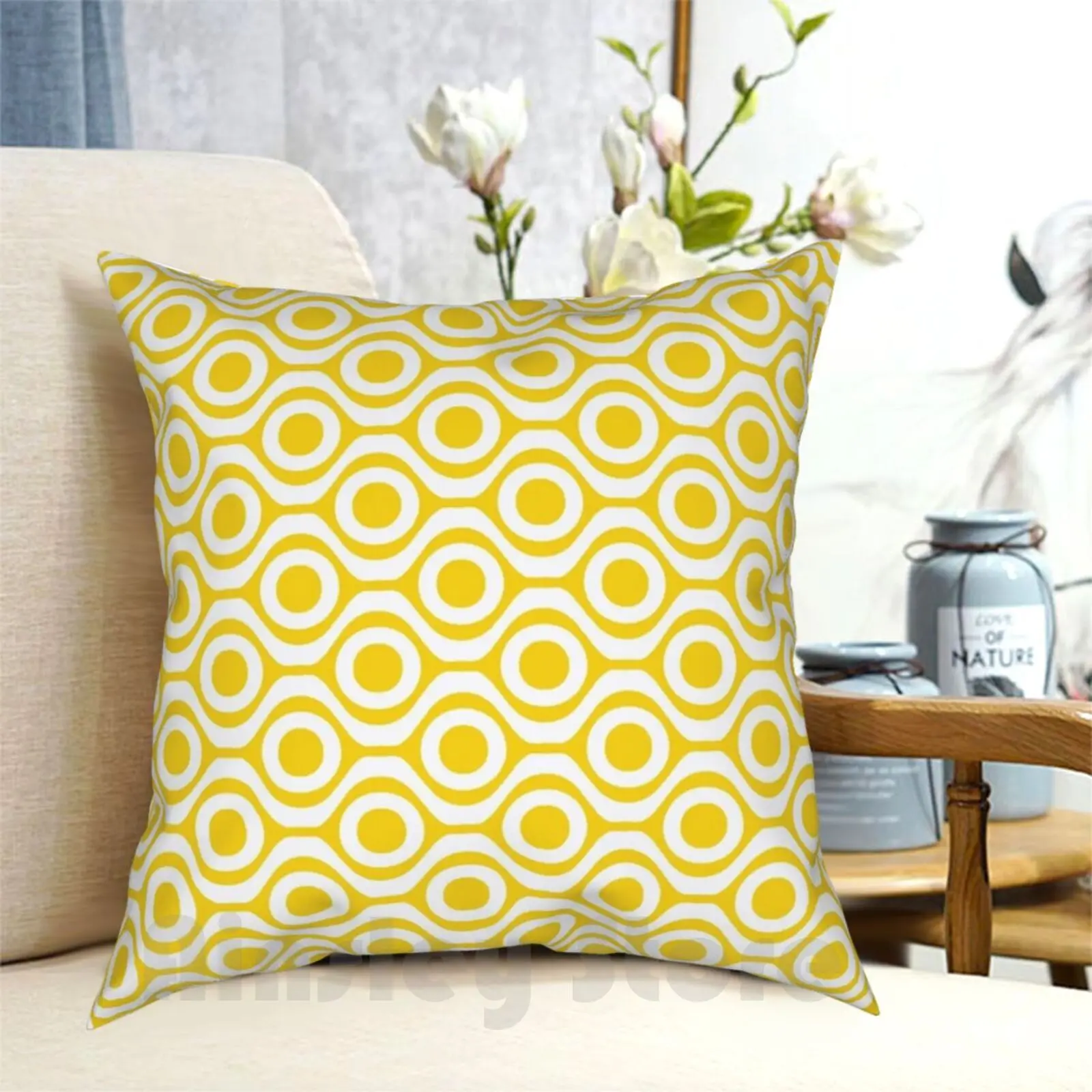 Yellow Dot Wave Retro Pattern Pillow Case Printed Home Soft DIY Pillow cover 1950S 1960S 1970S 50S 60S 70S Fashion Funky