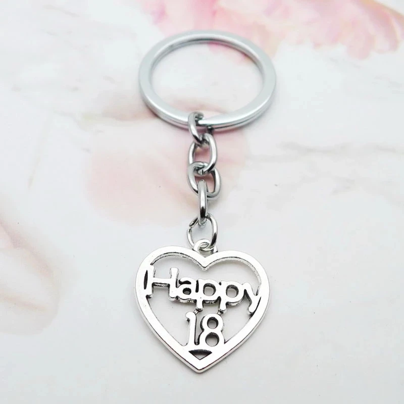

New Jewelry Love Happiness 18 Necklace Alloy Keychain Adult Gift 18 Years Old Memorial Jewelry Accessories Fashion Key Ring