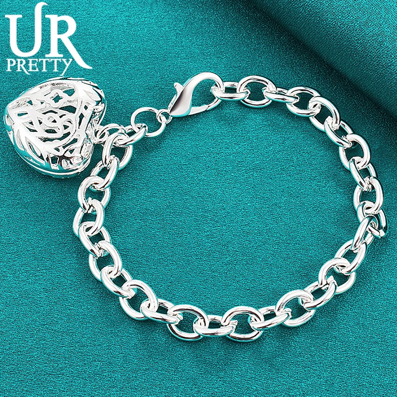 

925 Sterling Silver Hollow Love Heart Chain Bracelet For Women Party Wedding Engagement Charm Jewelry