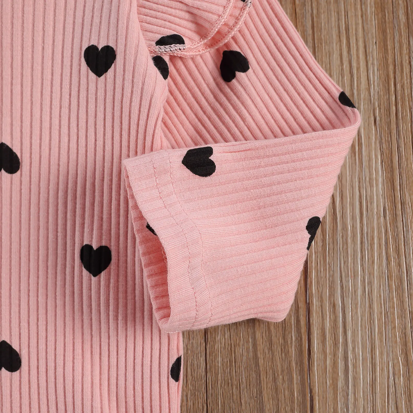 ملابس أطفال حديثي الولادة مضلع ملابس علوية للبنات الأولاد مطبوع عليها قلب ورقبة دائرية من الدانتيل بأكمام طويلة وسراويل طويلة وبدلات من 3 قطع #3