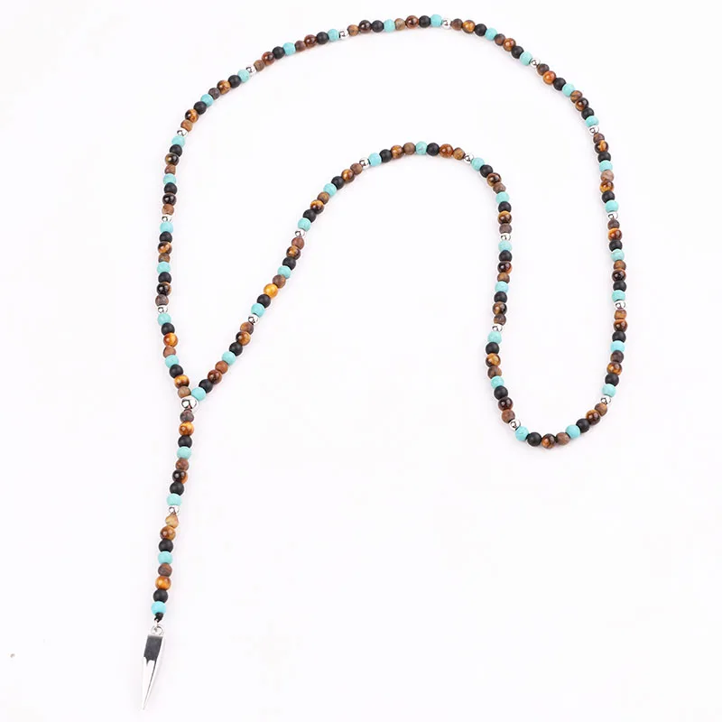 New Men Necklace Natural Stone Beads Tiger Eye Matte Onyx 316L Stainless Steel Cute Pendant Necklace Jewelry Gift Men