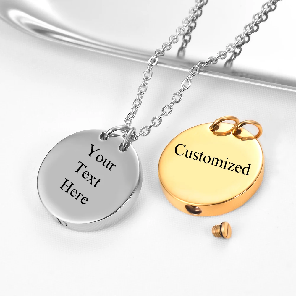 Unisex Stainless Steel Cremation Round Urn Necklace Ashes Jewelry For Women Men Pet Keepsake Pendant Memorial Locket Holder