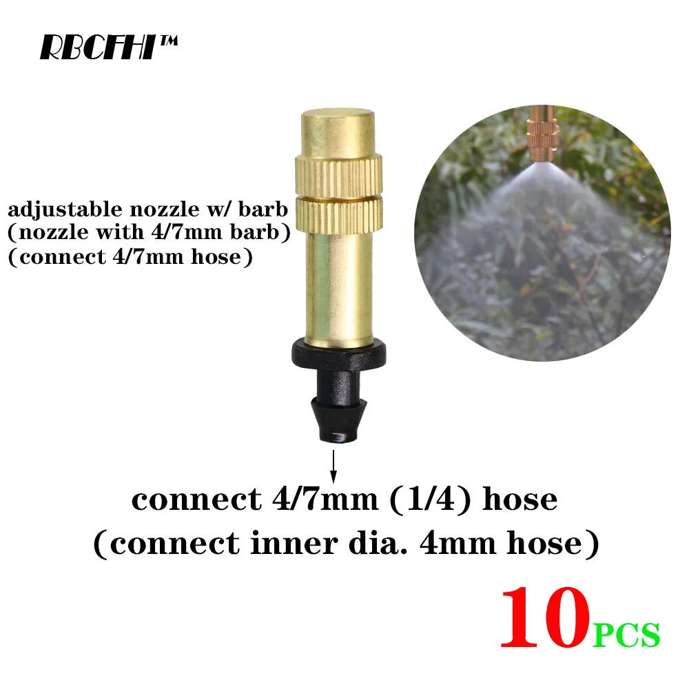 RBCFHI 10PCS 5 Types of Micro Drip Irrigation Misting Brass Nozzle Garden Spray Cooling Parts Copper Sprinkler with Connector