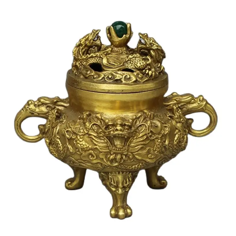 

Antique Brass Jiulong incense burner