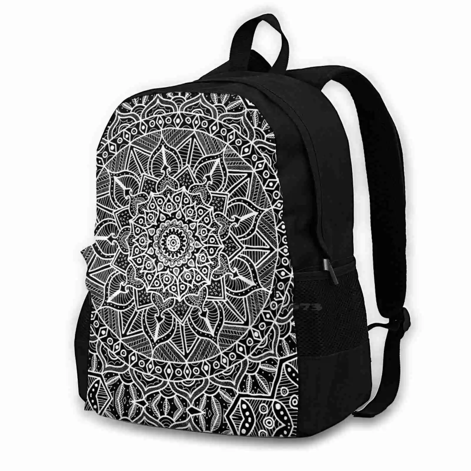 

Black And White Contrast Circle Of Life Mandala Pattern Design Bagpack School Bags Teal Gold Orange Blue Green Yellow Red