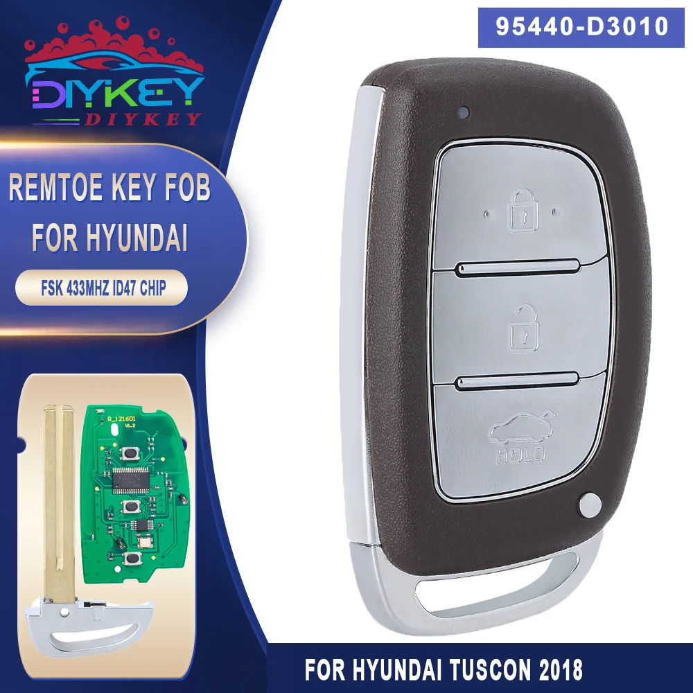 

DIYKEY PN: 95440-D3010 433.92MHz ID47 Chip For 2018 Hyundai Tucson Keyless Go Smart Remote Control Car Key With 3 Buttons Fob