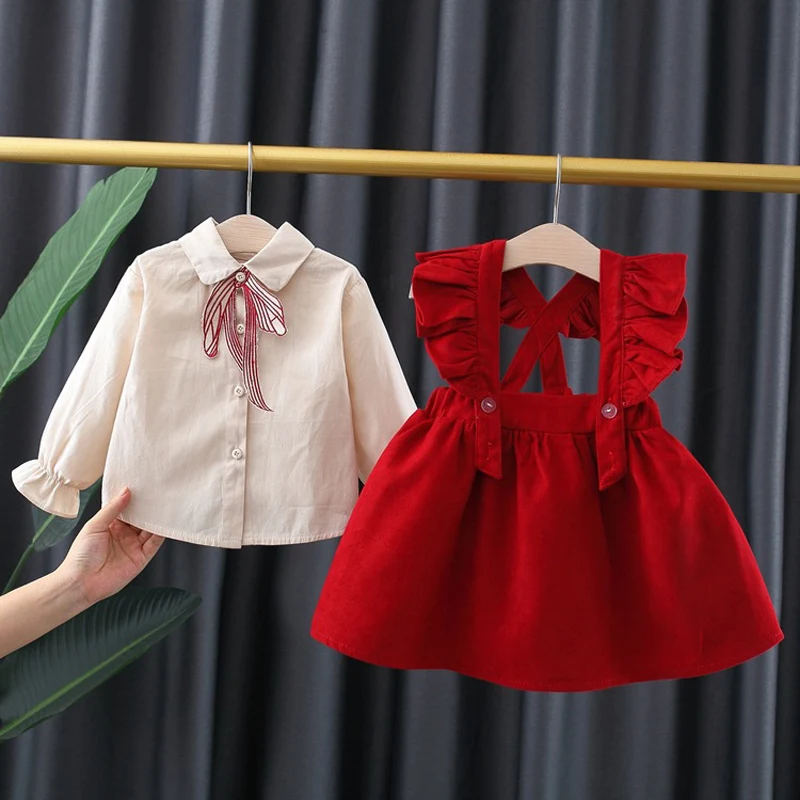 Spring newborn baby girl clothes infant 1 year birthday sets for girl baby clothing outfit sets infant shirt strap skirt suit