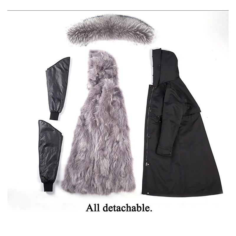 Waterproof Parka Winter Fur Jacket Women Real Fur Coat Natural Raccoon Fur Lined Overcoat X-Long Outerwear Fashion Streetwear