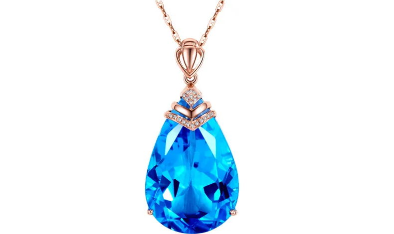 14K rose Gold Necklace Blue Sapphire Pendant for Woman Topaz Drop Chalcedony Pendant pierscionki Colgante Bizuteria jewelry