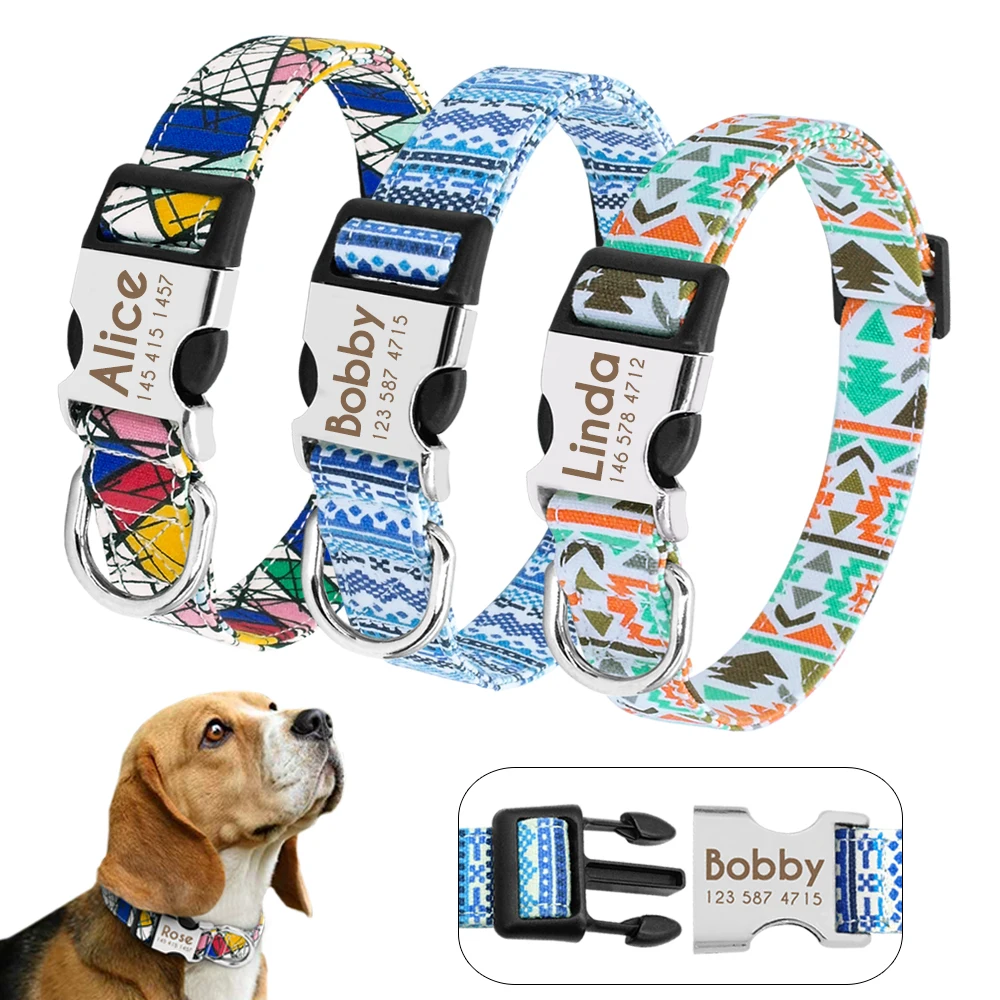 Collar de nailon personalizado para mascotas, hebilla de placa de etiqueta de identificación grabada, para perros pequeños, medianos y grandes,