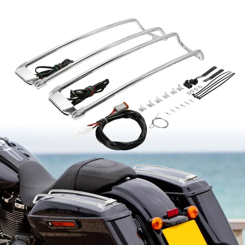 Motocyklowa pokrywa sakwy z osłoną szyny górnej ze światłem do modelu Harley Touring Electra Street Glide Road King 1994-2013 2012