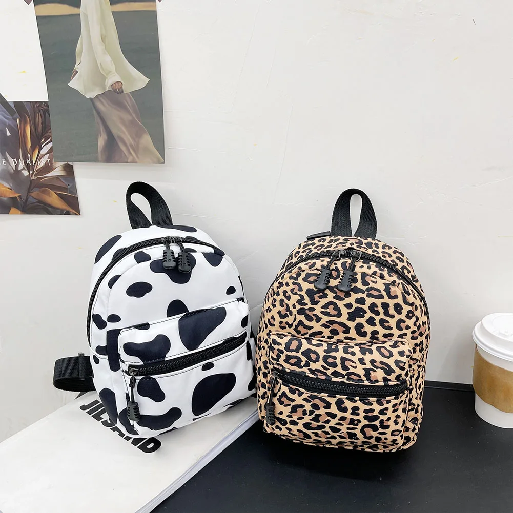 

Women Zebra Leopard Cow Print Backpacks Nylon Shoulder Bag Students High School Small Book Bag Female Mini Rucksack mochila