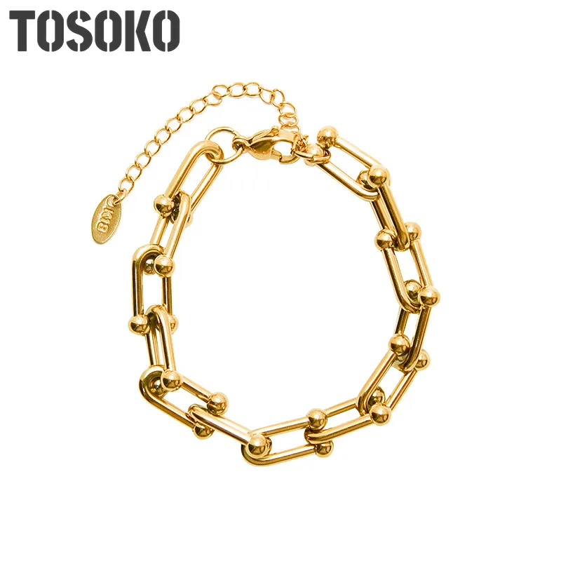 TOSOKO Stainless Steel Jewelry Horseshoe Buckle U-Shaped Bracelet Women's Exaggerated Bracelet BSE136