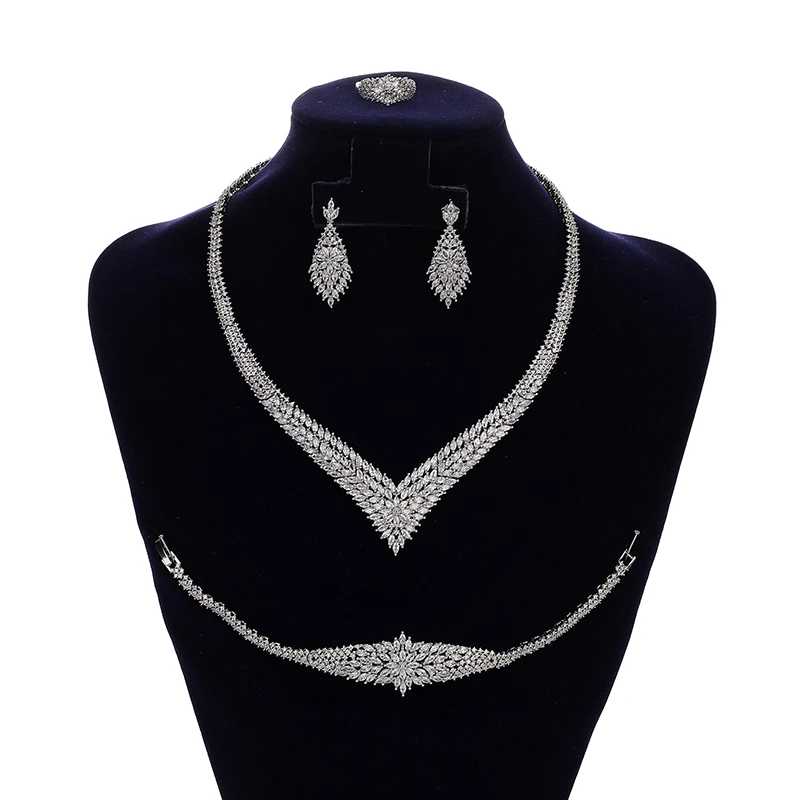 Jewelry Set HADIYANA Simple and Generous Female Necklace Bracelet Ring Earrings Zircon Set CN2346 Valentine's Day Gift