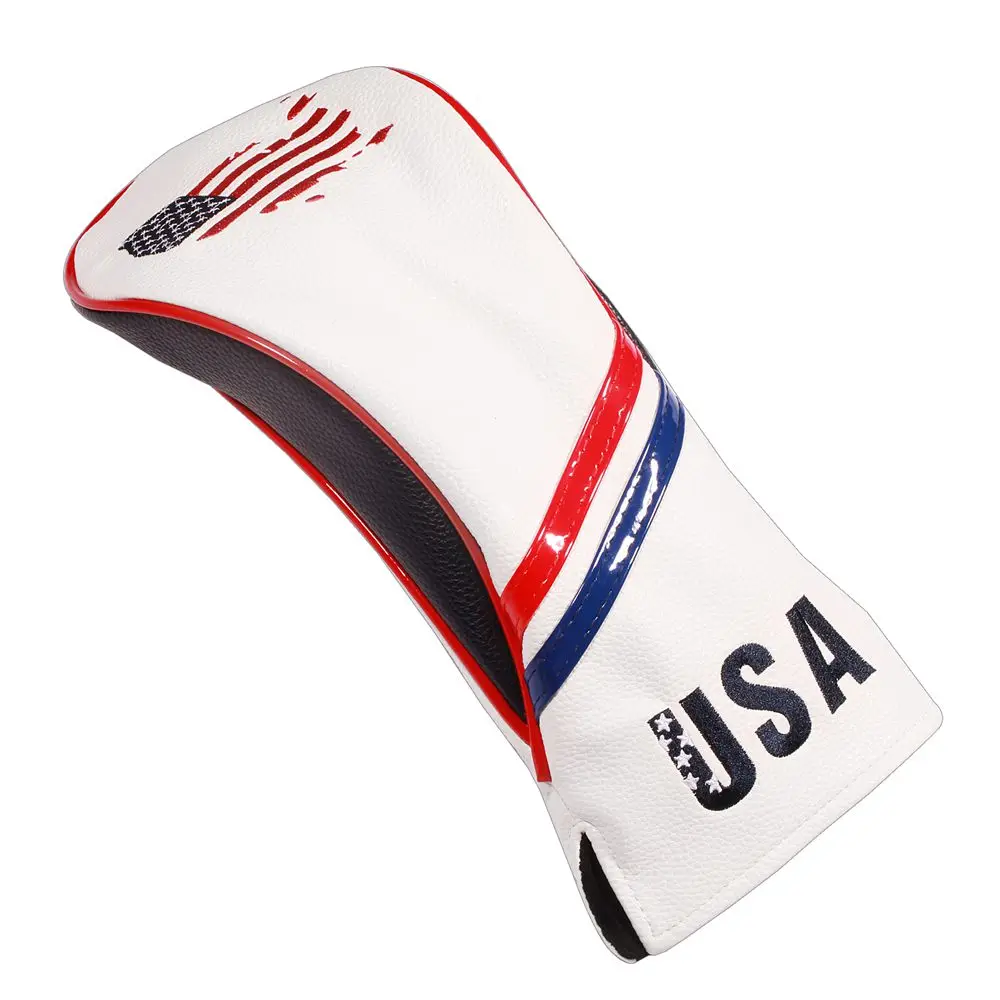 3 Pieces Universal Golf Club Head Covers Protector 460cc Driver Wood Headcovers Set & No. Tags - USA Flag Design