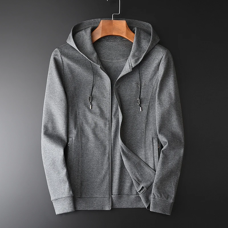 

Spring Autumn New Casual Sweatshirts Hight Quality Men's Fashion Grey Embroidered Slim Zipper Hoodies 4XL