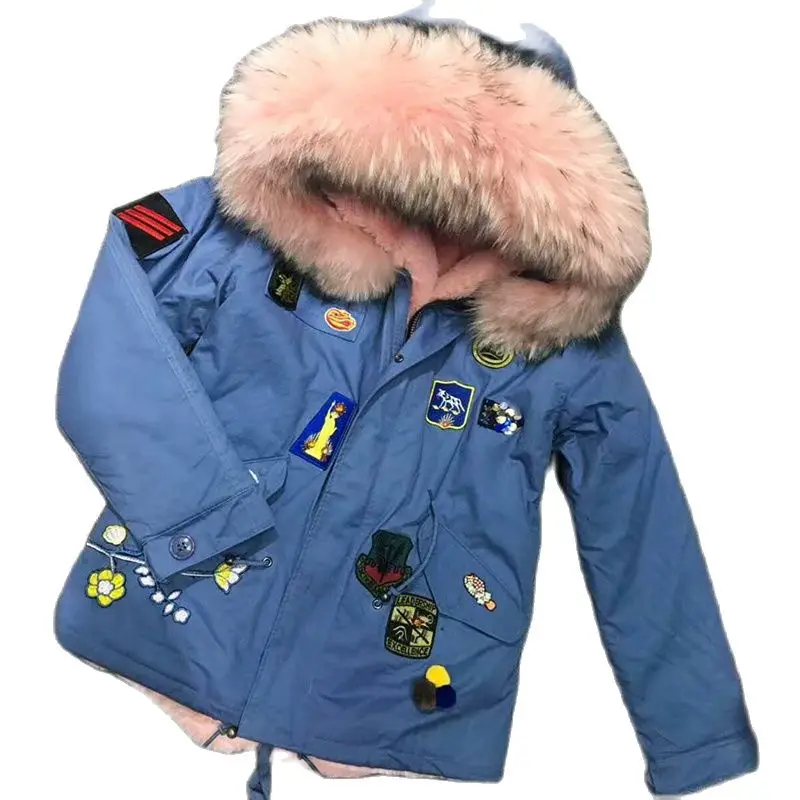 

Casual Plus Size Parka Blue Shell Light Pink Lined Coat Ladies Faux Fur Outwear For Girls