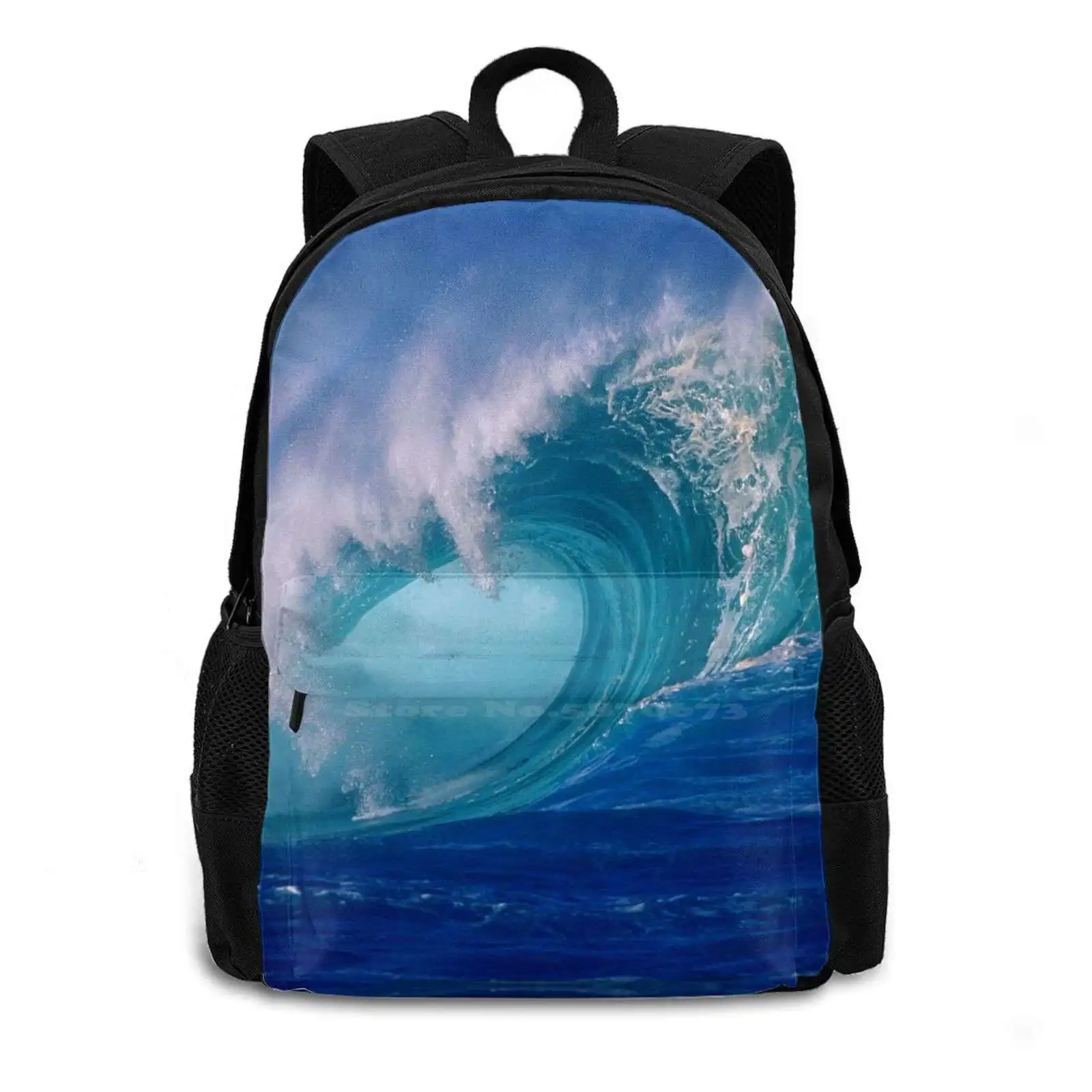 Powerful Hawaiian North Shore Wave 117D Print Design Backpack Student Bag Afternoon Amaze Aqua Blue Colorful Curl D1619 Day