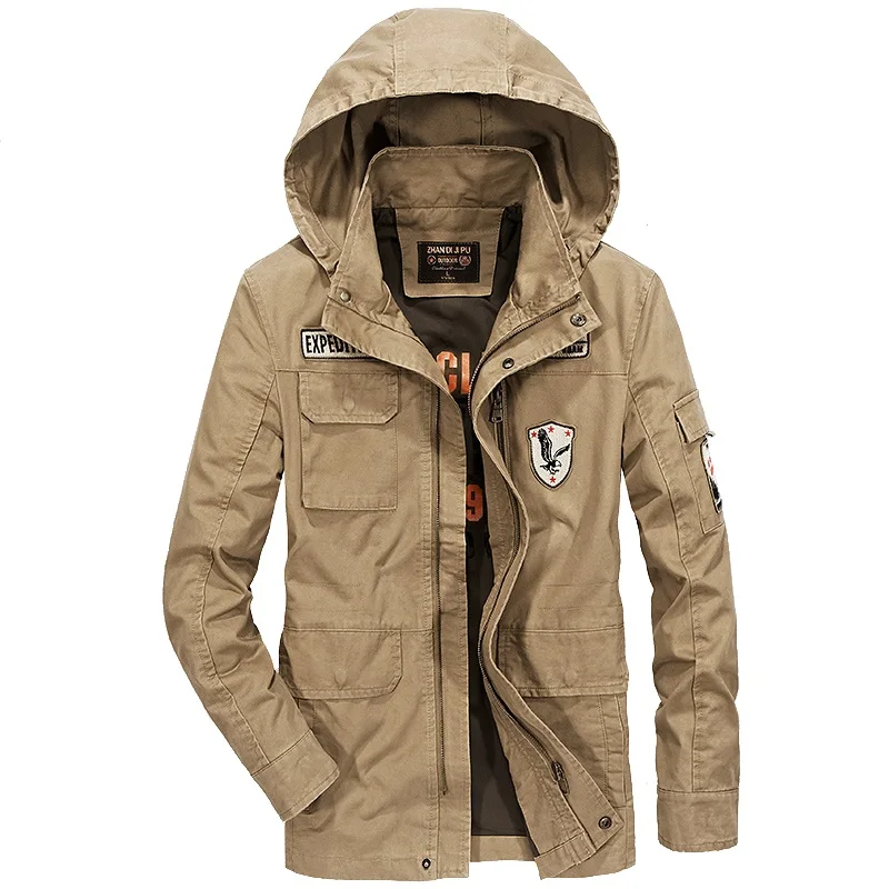 

Autumn Military Jacket Men Hooded Detachable Coat Men Many Pockets Windbreaker Mens Jackets Plus Size M-4XL Cotton Outwear Men