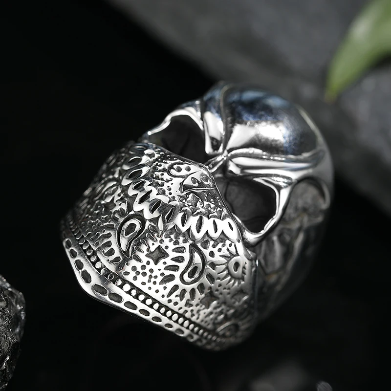 Anillo Hombre Wholesale Stainless Steel Gothic Skull Mask Face Ring Biker Hiphop Rock Jewelry Unique Fashion Gift For Men