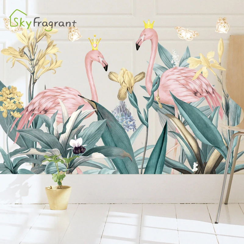

Creative Tropical Leaves Flamingo Wall Stickers Living Room Decor Girl Bedroom Wall Decor Home Decoration Self-Adhesive Stickers