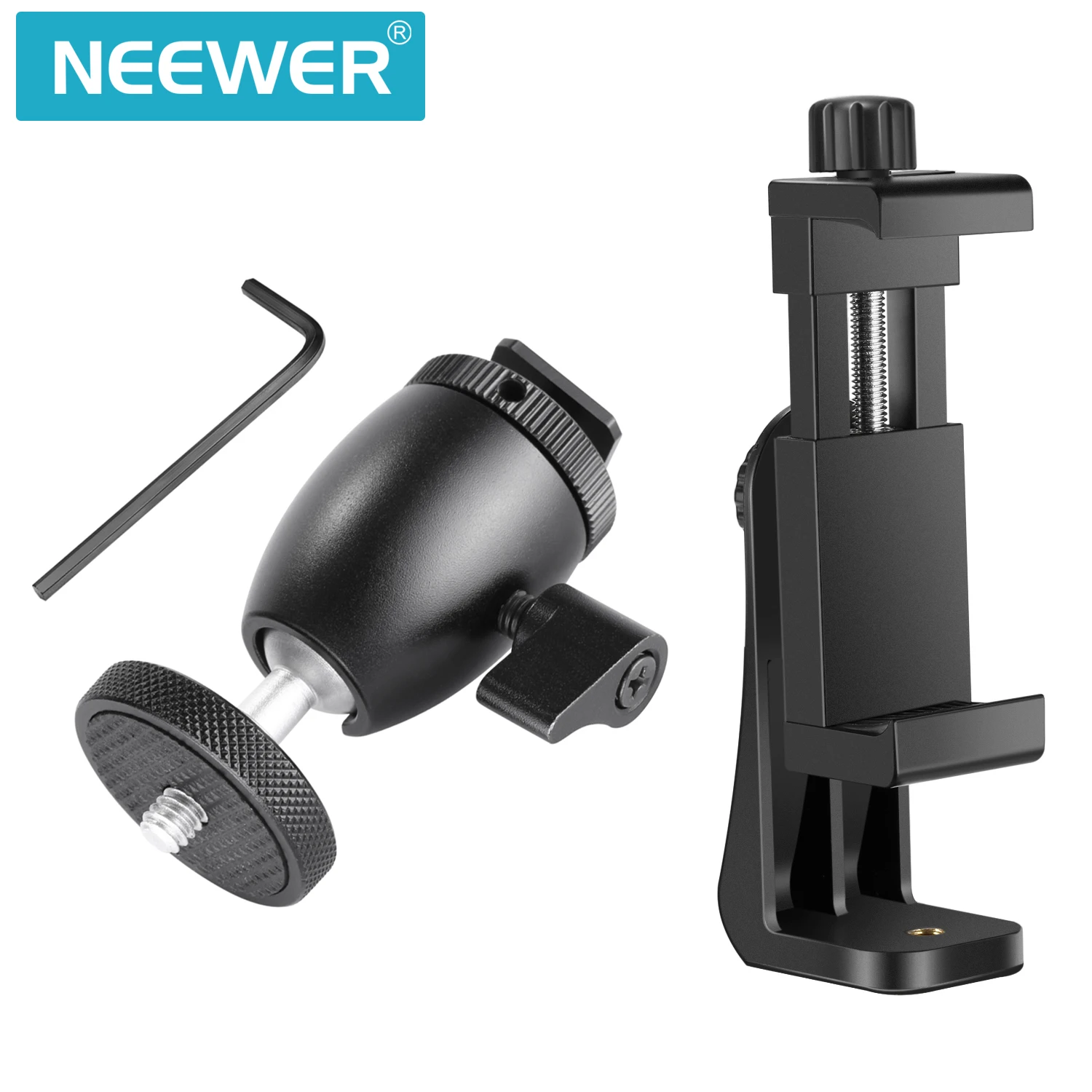 Neewer Cellphone Holder Clip Desktop Tripod Mount with Mini Ball Head Hot Shoe Adapter for 14-inch and 18-inch Ring Light