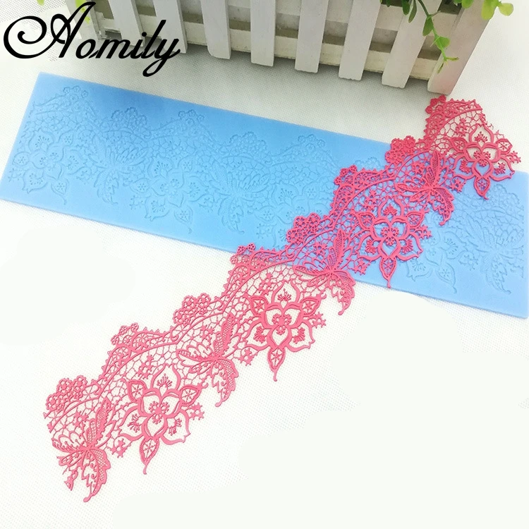 

Aomily Lace Flower Wedding 40x9.5cm Cake Silicone Beautiful Flower Lace Fondant Mold Mousse Sugar Craft Icing Mat Pastry Tool