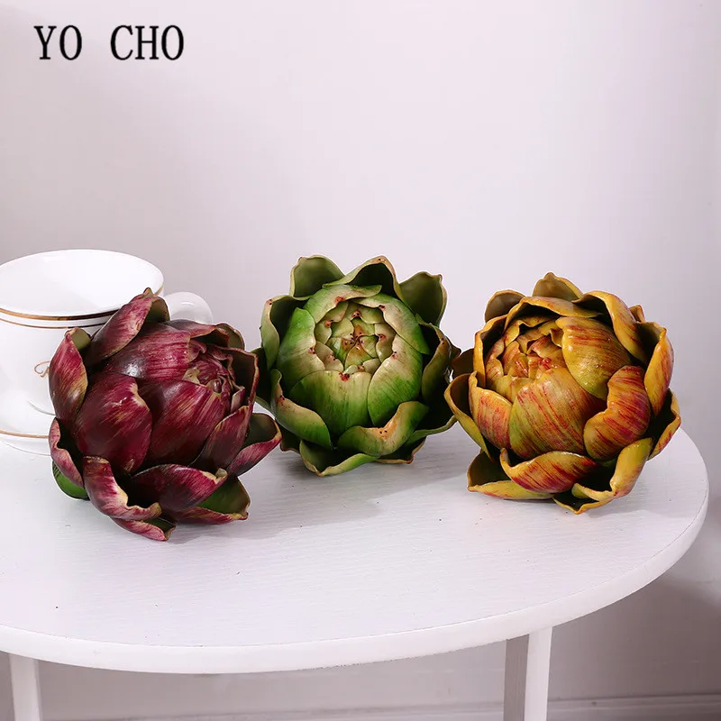 YO CHO Artificial Artichoke Plastic Plant Fruit Artichoke For Kitchen Home Art Decor Table Display Decoration Artificial Plant