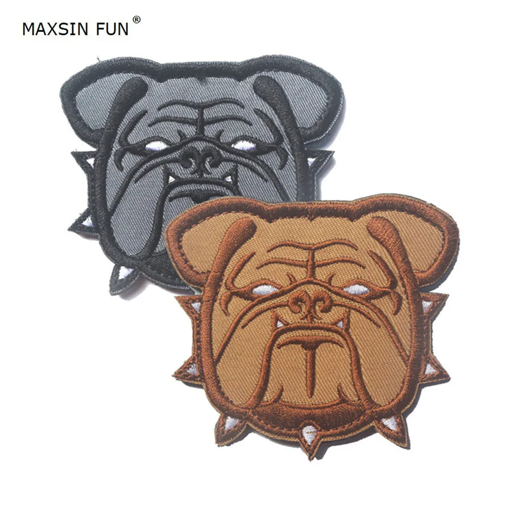 MAXSIN FUN 1 Pc High Quality Embroidery Bulldog Patch Animal Sticker Sew On Clothes Jeans Bags Applique Flag DIY Decoration