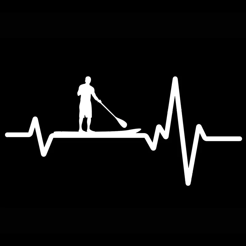 1 PCS 16.8CM*7.8CMCar Sticker Paddle Board SUP Stand Up Guy Heartbeat Vinyl Black/Silver for Citroen Stickers