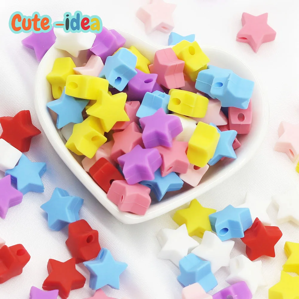 Cute-idea 10pcs Little Star Silicone Beads BPA Free Baby Chewable Teether DIY Pacifier Chain Toys Accessories Infants Products