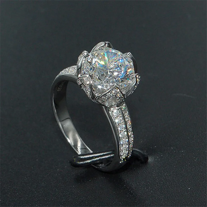 Elegant Flower 3ct Lab Diamond Ring 925 sterling silver Bijou Engagement Wedding band Rings for Women Bridal Charm Jewelry Gift