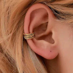 Retro Simple Tree Leaf Plant Golden Silver Plated Copper Ear Cuff Clip Earrings for Women & Men