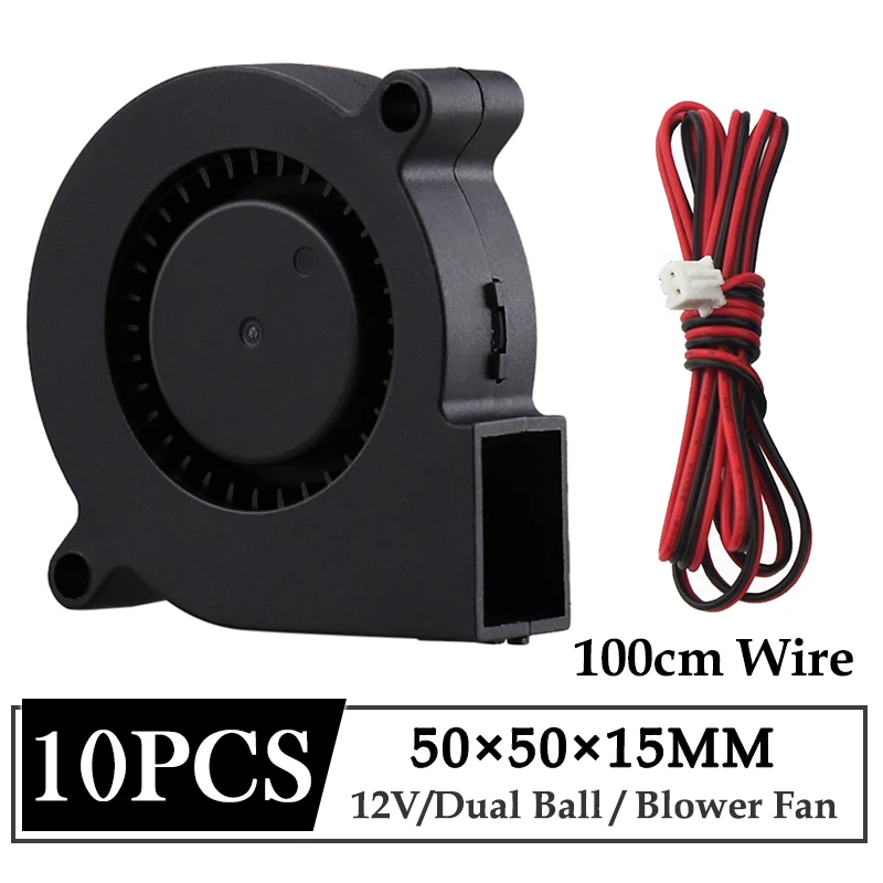 

10Pcs Gdstime 12V DC Brushless Radial Fan 50x15mm 50mm Dual Ball 3D Printer 1M Long Wire Cooler Fan 5CM 5015 Turbo Blower Fan