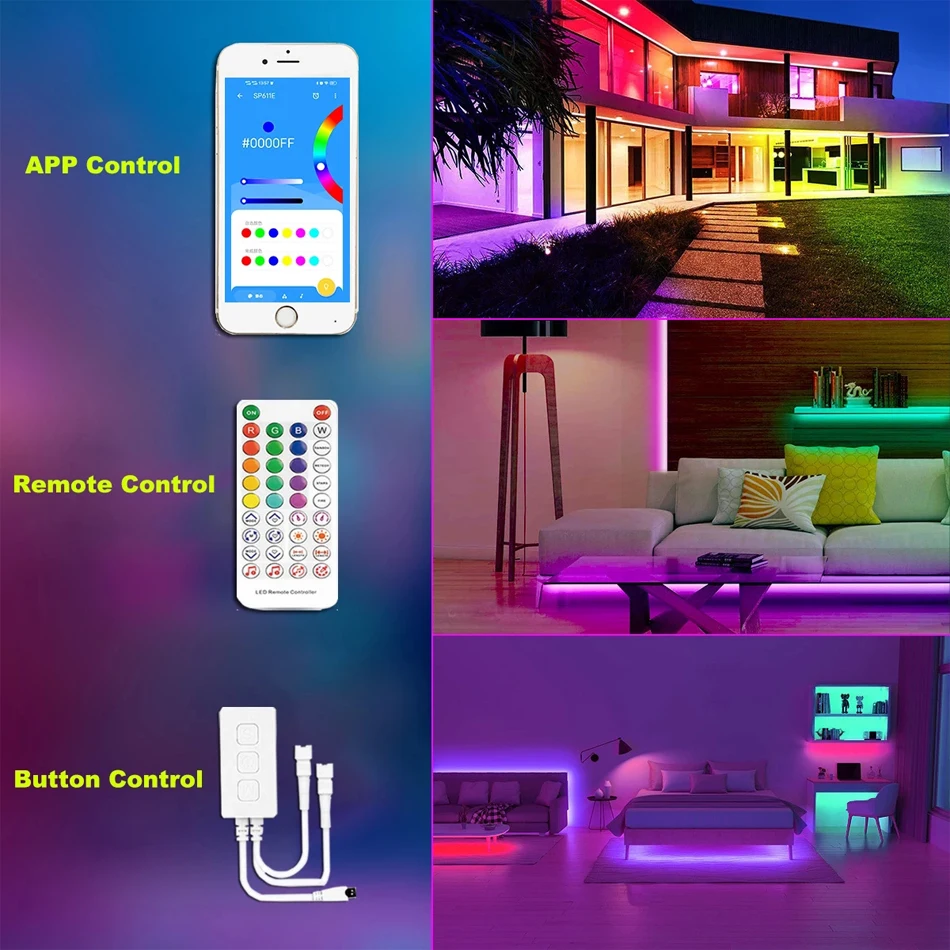 SP611E LED Controller Bluetooth-compatible Music App 38key IR Remote  For WS2811 WS2812 SK6812 Addressable LED Light Strip