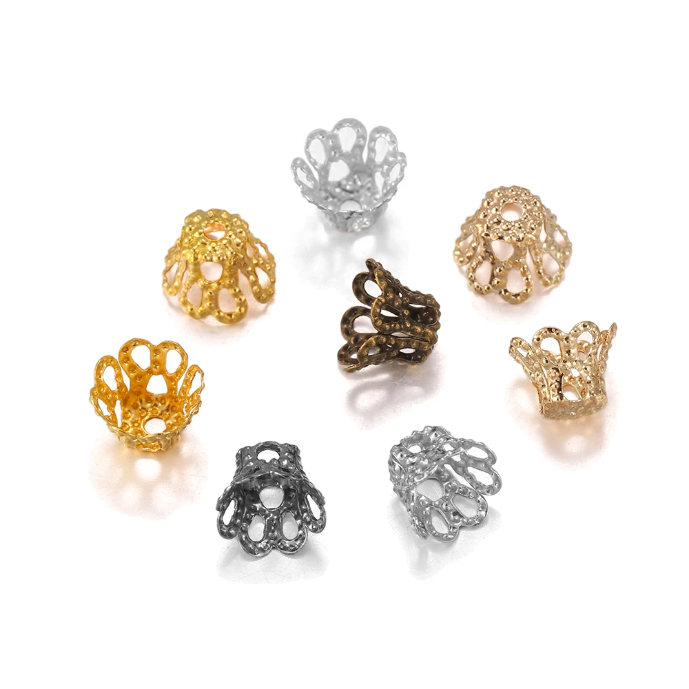 100 teile/los Gold Silve Vintage Blumen Filigrane Perlen Kappen Charms für Anhänger Diy Schmuck Finden Liefert Zubehör