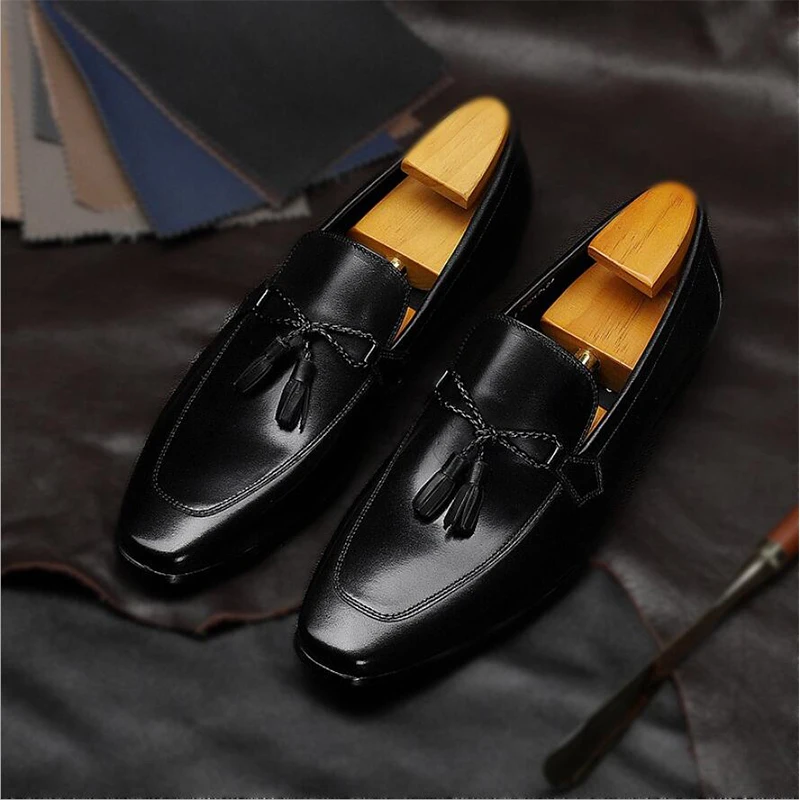 2021 Siriks Handmade Fringe Loafers Elegant Black Driving Shoes Tassels Loafer Shoes Men Casual Genuine Leather Leisure Flats 44