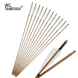 12pcs Archery Bamboo Arrow 32inch Bamboo Shaft With Shield Shape Turkey Feathers Hunting Bow And Arrow Shooting Accessories