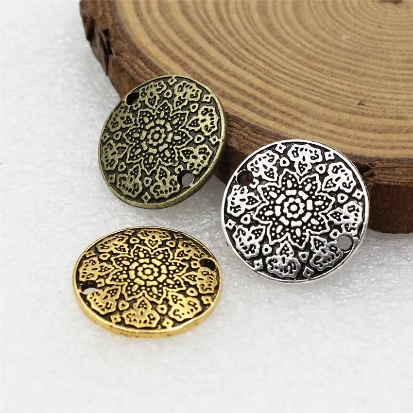 20pcs Fashion Flat Round with Carving Flowers Connector Beads For Bracelet DIY Jewelry Making Accessories 19mm K01831